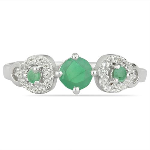 BUY STERLING SILVER NATURAL EMERALD GEMSTONE RING