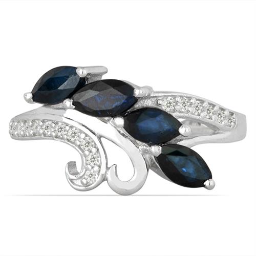 REAL BLUE SAPPHIRE MULTI GEMSTONE RING IN 925 SILVER