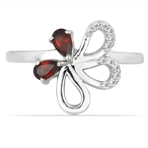 BUY NATURAL GARNET GEMSTONE FLOWER RING IN 925 SILVER