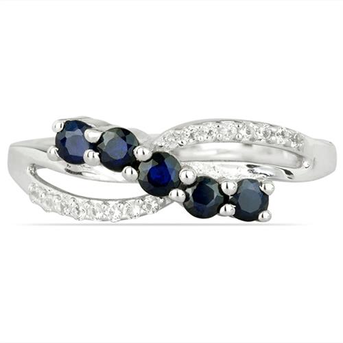 BUY 925 SILVER NATURAL BLUE SAPPHIRE MULTI GEMSTONE STYLISH RING