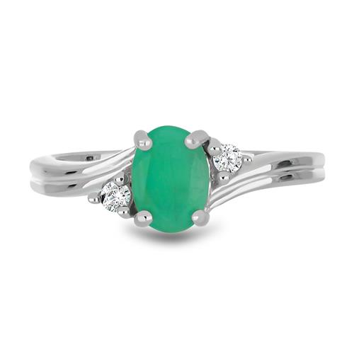 BUY 925 STERLING SILVER NATURAL EMERALD WITH WHITE ZIRCON GEMSTONE CLASSIC RING