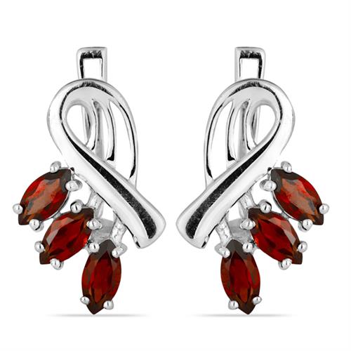 STERLING SILVER REAL GARNET GEMSTONE LEAF EARRINGS