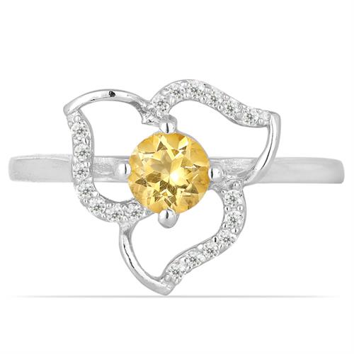 NATURAL CITRINE GEMSTONE FLORAL RING IN STERLING SILVER