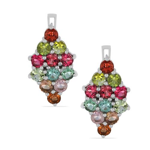 BUY 925 SILVER NATURAL MULTI TOURMALINE GEMSTONE CLUSTER EARRINGS