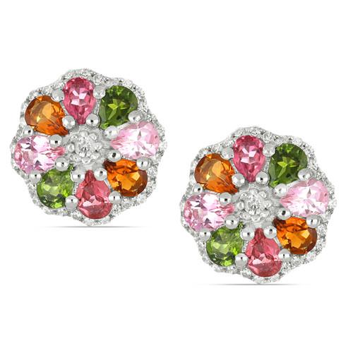 925 STERLING SILVER NATURAL MULTI SAPPHIRE GEMSTONE FLOWER EARRINGS 
