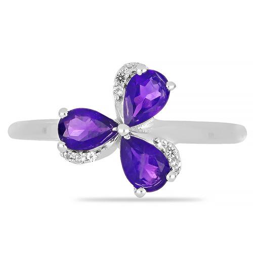 BUY STERLING SILVER AFRICAN AMETHYST GEMSTONE FLOWER RING