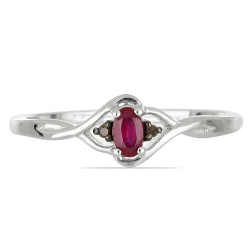 BUY STERLING SILVER GLASS FILLED RUBY GEMSTONE CLASSIC RING