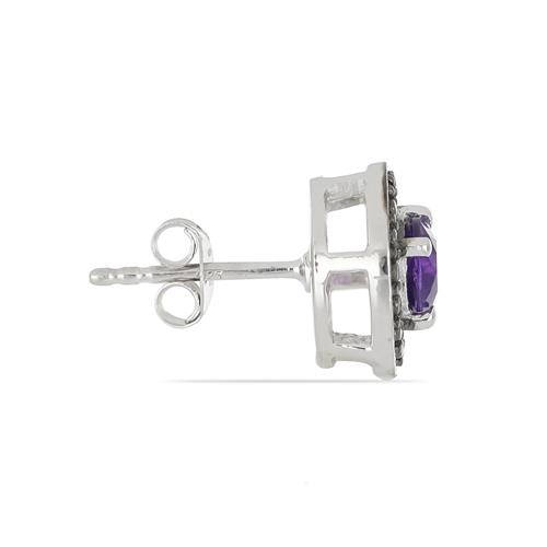 BUY STERLING SILVER AFRICAN AMETHYST GEMSTONE HALO EARRINGS