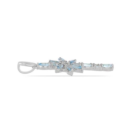 BUY NATURAL AQUAMARINE GEMSTONE CROSS PENDANT IN 925 SILVER