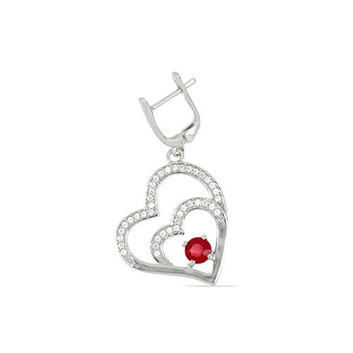 BUY GENUINE GLASS FILLED RUBY GEMSTONE HEART EARRINGS IN STERLING SILVER