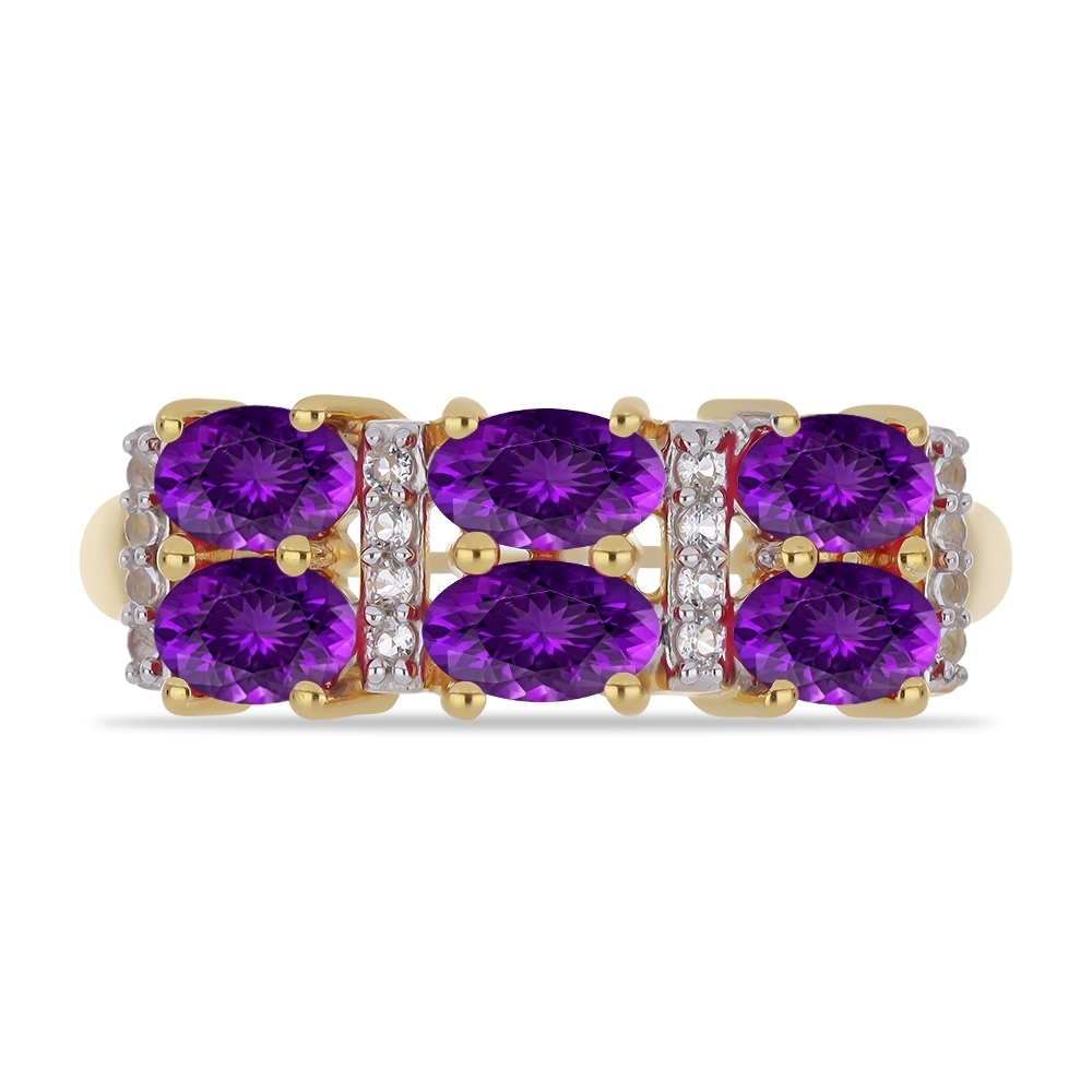 Wholesale 14K Gold Oval Amethyst Six-Stone Bar-Set Cluster Ring - JewelPin