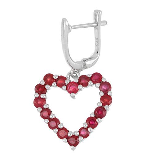 BUY GLASS FILLED RUBY GEMSTONE HEART EARRINGS IN 925 SILVER