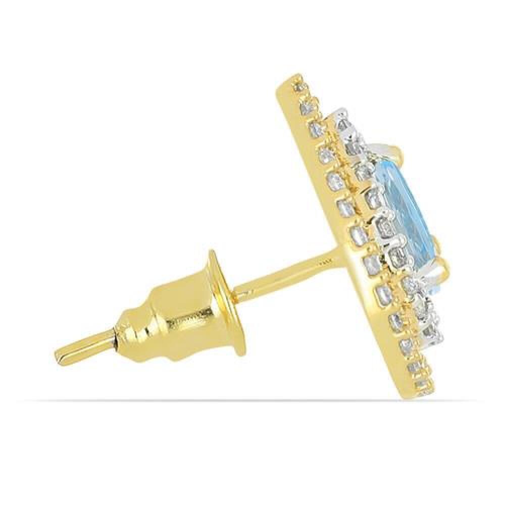 14K Gold Pear Aquamarine Double Halo Studs High-Coverage Gemstone Cluster - Wholesale Two-Tone Halo Jewelry Exporter USA