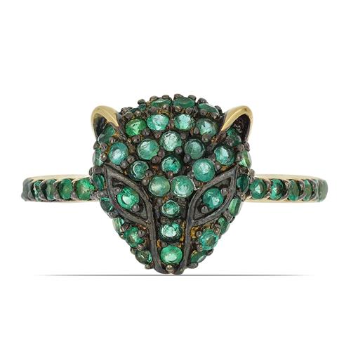 BUY 925 SILVER NATURAL EMERALD GEMSTONE  PANTHER RING 