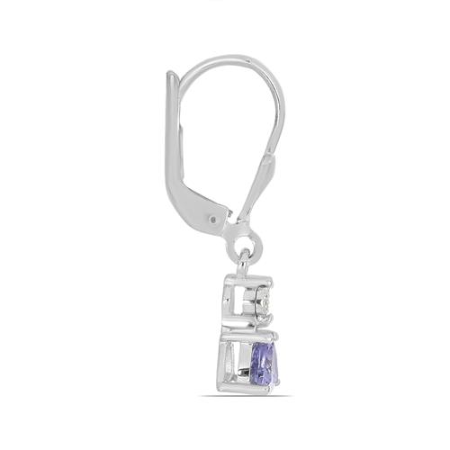 BUY 925 STERLING SILVER REAL TANZANITE WITH WHITE ZIRCON GEMSTONE CLASSIC EARRINGS