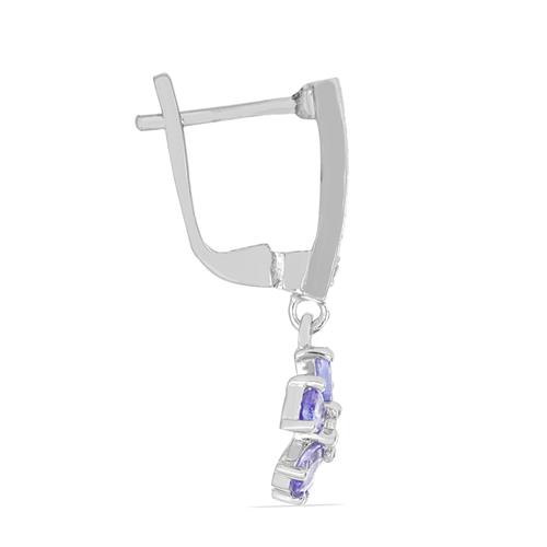BUY 925 SILVER NATURAL TANZANITE & WHITE ZIRCON GEMSTONE EARRINGS 