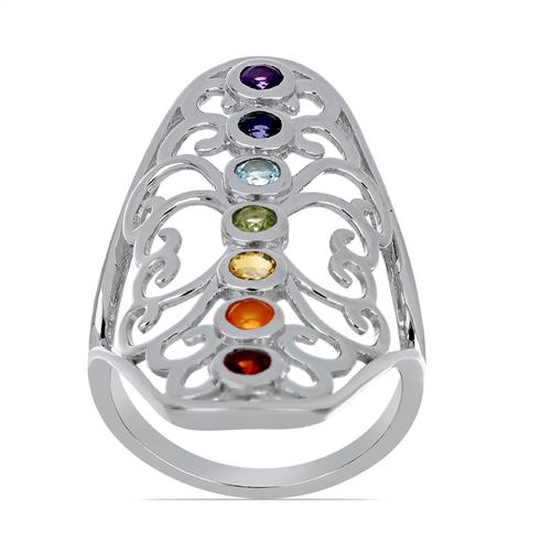 BUY 925 SILVER NATURAL CHAKRA STONES RING