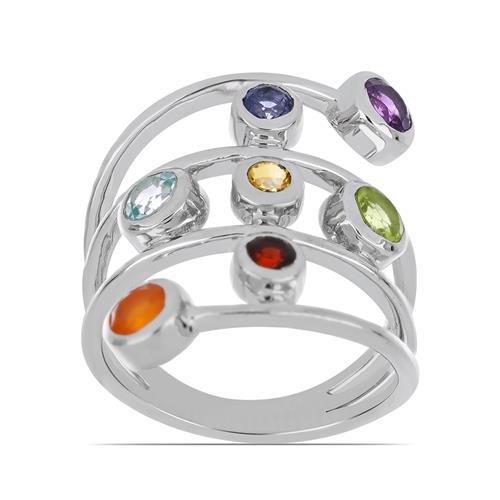 BUY STERLING SILVER NATURAL CHAKRA STONES RING 