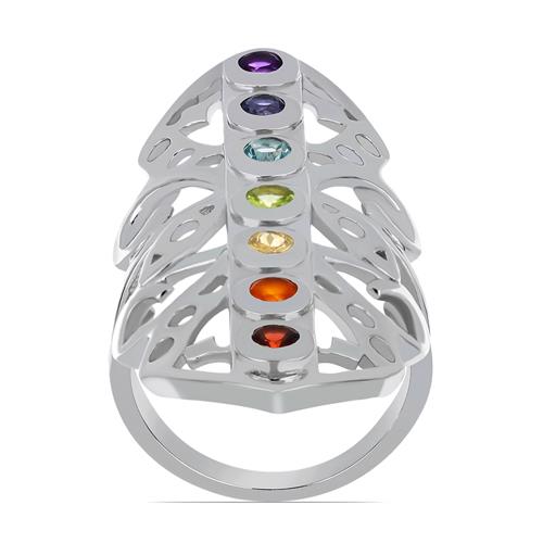 BUY NATURAL CHAKRA STONES STYLISH RING IN 925 STERLING SILVER