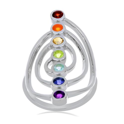 BUY NATURAL CHAKRA STONES STYLISH RING IN 925 SILVER 