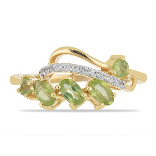 BUY NATURAL PERIDOT WITH WHITE ZIRCON GEMSTONE STYLISH RING IN 925 SILVER 