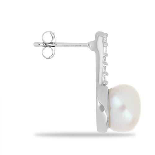 BUY NATURAL WHITE FRESHWATER PEARL GEMSTONE EARRING IN 925 SILVER 