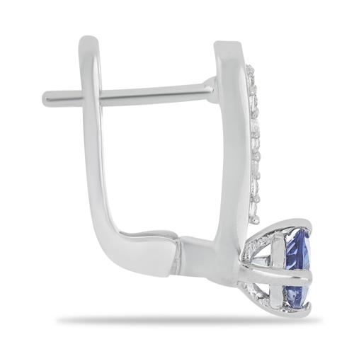 BUY NATURAL TANZANITE GEMSTONE EARRINGS WITH WHITE ZIRCON IN 925 SILVER