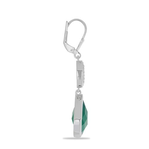 BUY 925 SILVER NATURAL GREEN ONYX WITH WHITE ZIRCON GEMSTONE CLASSIC EARRINGS