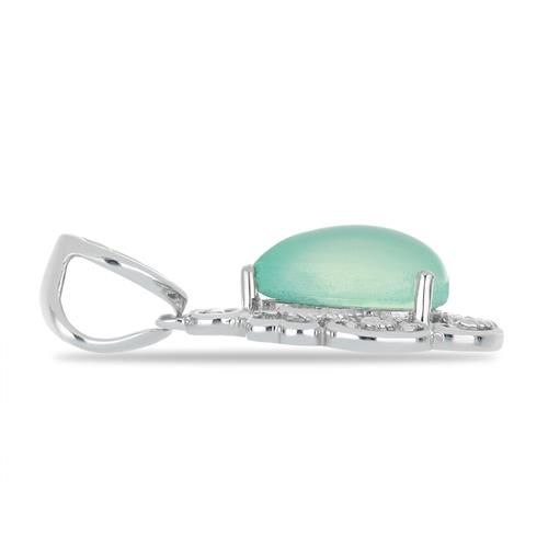 BUY 925 SILVER GENUINE AQUA CHALCEDONY GEMSTONE PENDANT 