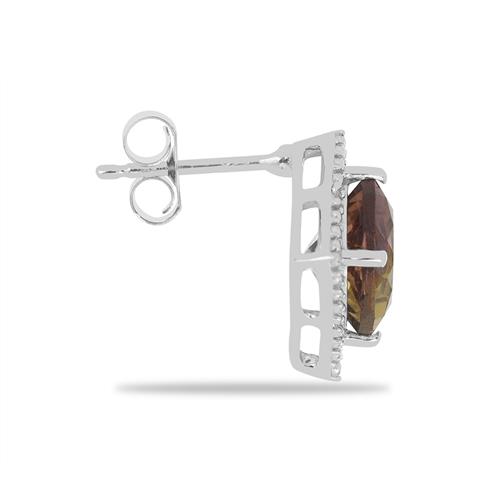 BUY STERLING SILVER SYNTHETIC AMETRINE WITH WHITE ZIRCON GEMSTONE EARRINGS 