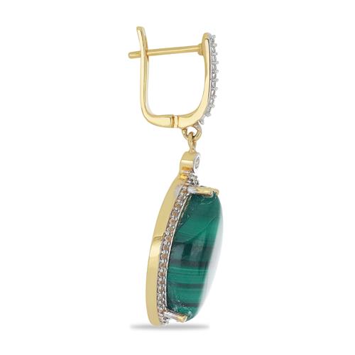 BUY STERLING SILVER NATURAL MALACHITE WITH WHITE ZIRCON GEMSTONE CLASSIC EARRINGS