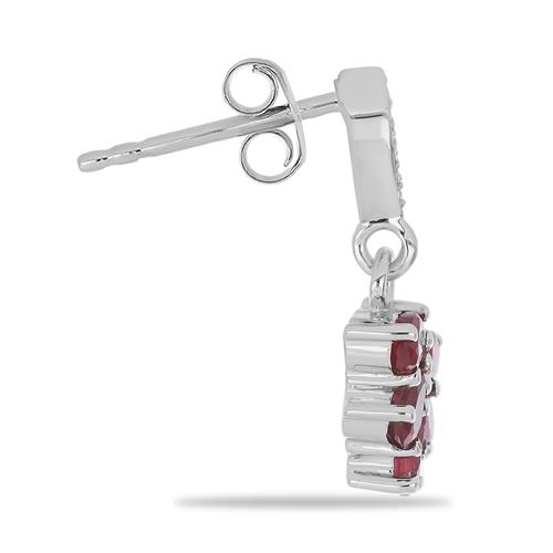 BUY GLASS FILLED RUBY WITH WHITE ZIRCON GEMSTONE CLASSIC EARRINGS IN STERLING SILVER