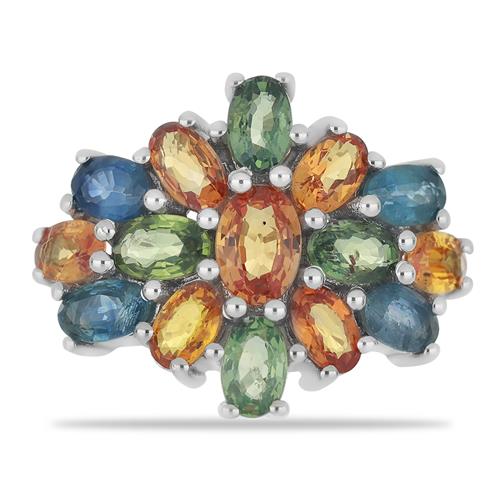 BUY NATURAL MULTI TOURMALINE GEMSTONE RING IN 925 SILVER 