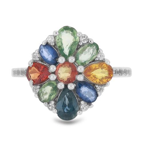 BUY NATURAL MULTI SAPPHIRE GEMSTONE CLUSTER RING IN STERLING SILVER 