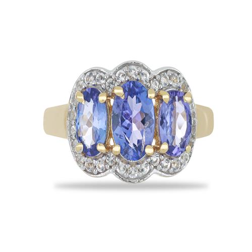 BUY REAL TANZANITE WITH WHITE ZIRCON GEMSTONE RING IN 925 SILVER 