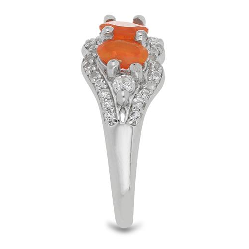 BUY STERLING SILVER NATURAL ORANGE ETHIOPIAN OPAL WITH WHITE ZIRCON GEMSTONE RING 