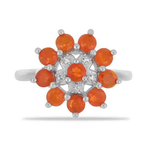 BUY STERLING SILVER ORANGE ETHIOPIAN OPAL WITH WHITE ZIRCON GEMSTONE RING 