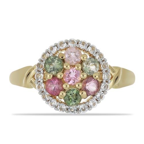 BUY STERLING SILVER NATURAL MULTI TOURMALINE WITH WHITE ZIRCON GEMSTONE RING 