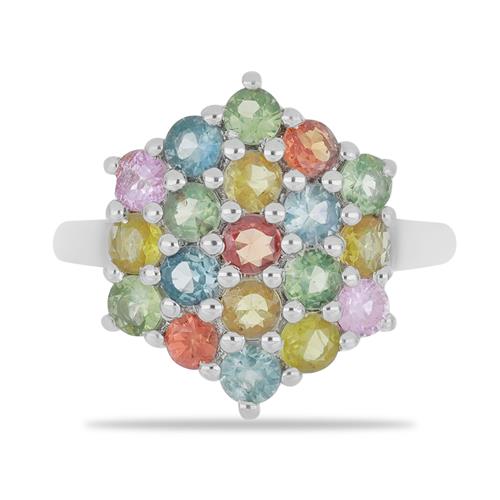 BUY 925 SILVER NATURAL MULTI SAPPHIRE GEMSTONE CLUSTER RING 