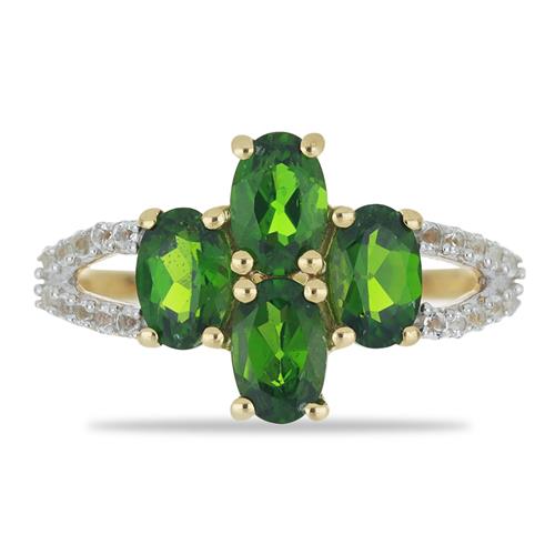 BUY STERLING SILVER CHROME DIOPSIDE WITH WHITE ZIRCON GEMSTONE RING 