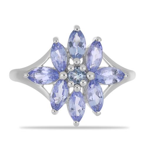 BUY 925 SILVER NATURAL TANZANITE GEMSTONE FLORAL RING 