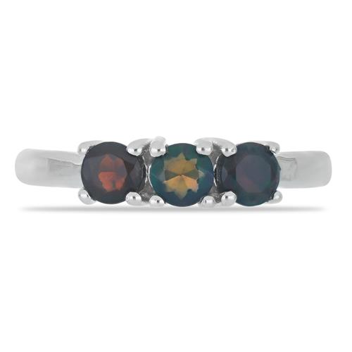 BUY STERLING SILVER NATURAL BLACK ETHIOPIAN OPAL WITH WHITE ZIRCON GEMSTONE RING 