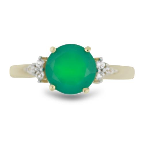 BUY STERLING SILVER NATURAL GREEN ONYX WITH WHITE ZIRCON GEMSTONE CLASSIC RING