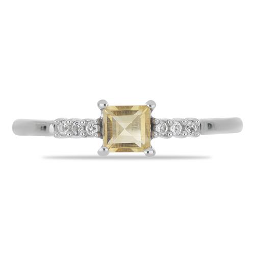 BUY 925 STERLING SILVER NATURAL CITRINE WITH WHITE ZIRCON GEMSTONE CLASSIC RING