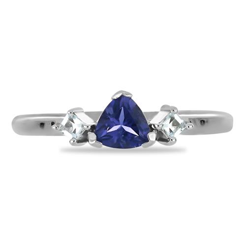 BUY NATURAL IOLITE WITH WHITE ZIRCON GEMSTONE RING 