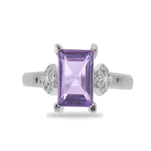 BUY 925 SILVER NATURAL BRAZILIAN AMETHYST WITH  WHITE ZIRCON GEMSTONE CLASSIC RING