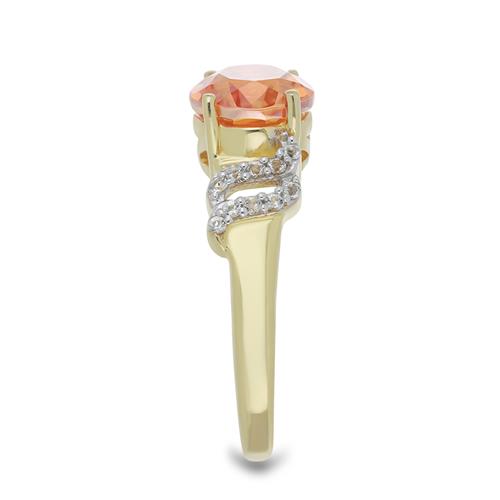 BUY 925 SILVER PADPARADSCHA QUARTZ WITH WHITE ZIRCON GEMSTONE CLASSIC RING