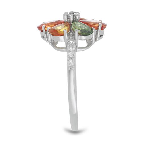 BUY NATURAL MULTI SAPPHIRE WITH WHITE ZIRCON GEMSTONE RING IN  925 SILVER 