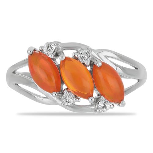 BUY ORANGE ETHIOPIAN OPAL WITH WHITE ZIRCON GEMSTONE RING IN 925 SILVER 