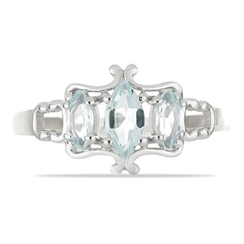 BUY NATURAL AQUAMARINE GEMSTONE RING IN STERLING SILVER 